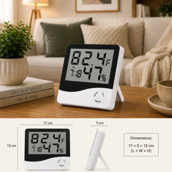 TINUMS Indoor Digital Hygrometer HTC-1 dimensions 17 x 5 x 12 cm