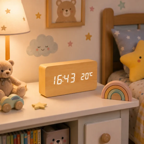 TINUMS wooden LED table clock for kids room décor
