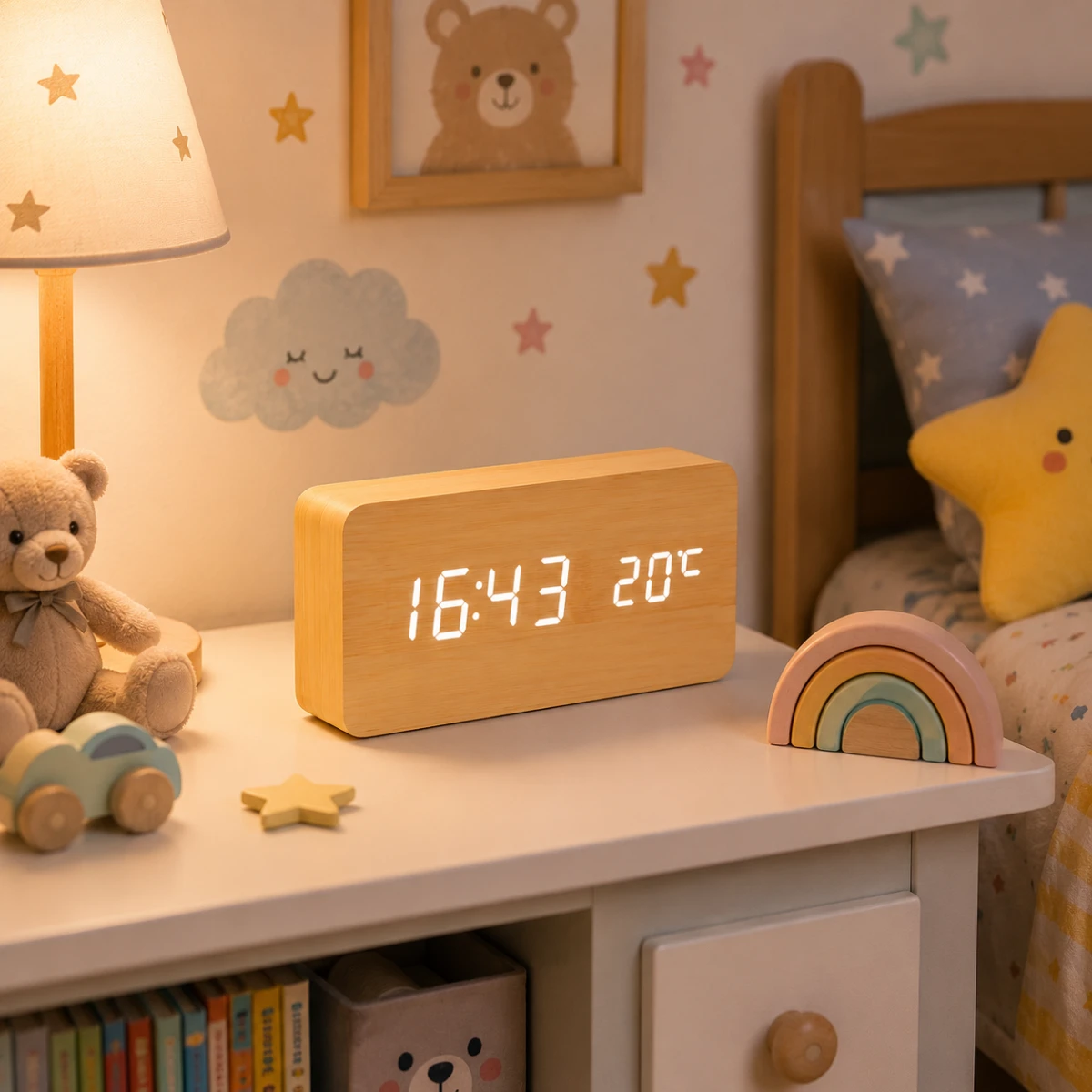 TINUMS wooden LED table clock for kids room décor