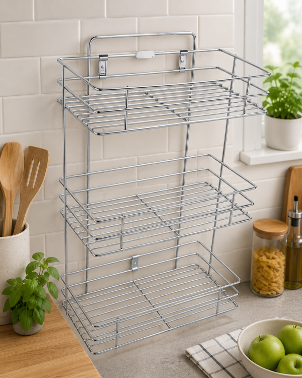Premium kitchen wall organizer rack providing convenient storage for jars and essentials.