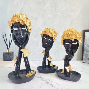 butterfly lady face statue set antique resin decor