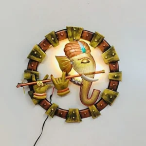 Wall Ganesha decor with LED light iron multicolour wall art