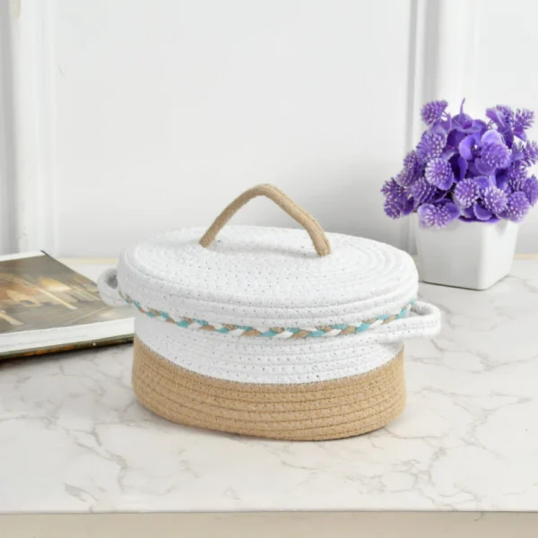 raise braided cotton basket brown white