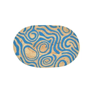 sushiel printed oval jute door mat light blue