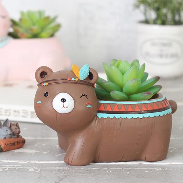 brown bear planter decor resin bear plant pot