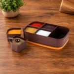 High-quality spice container set with measuring spoon and organized compartment storage.