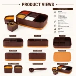 Premium multipurpose spice organizer with removable containers, measuring spoon and complete product views.