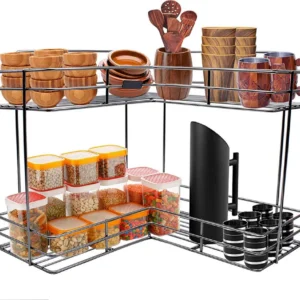 stainless steel l shaped 2 layer kitchen rack corner storage shelf