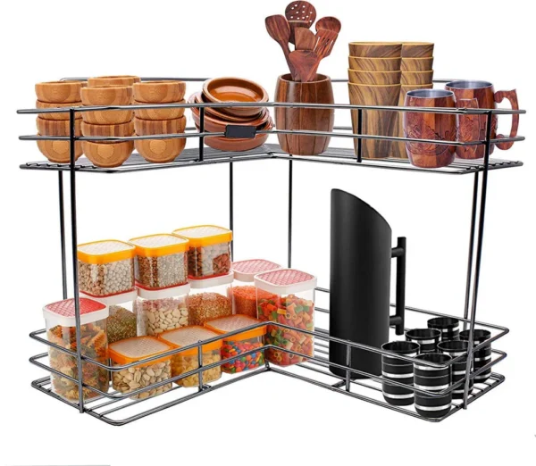 stainless steel l shaped 2 layer kitchen rack corner storage shelf