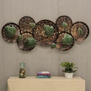 Leaf round panel decorative showpiece iron LED wall decor