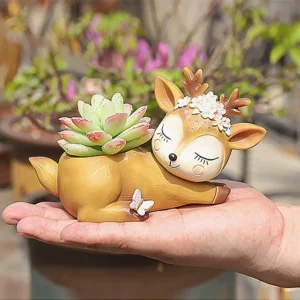 sleeping deer planter resin pot for home decor