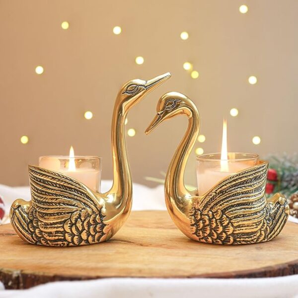 pair of swans candle holder gold aluminium decor