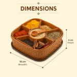 Dimensioned premium masala box displaying generous 18 cm breadth and optimal 6 cm height.