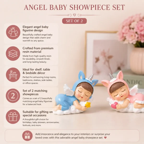 Angel baby showpiece set features and resin material details
