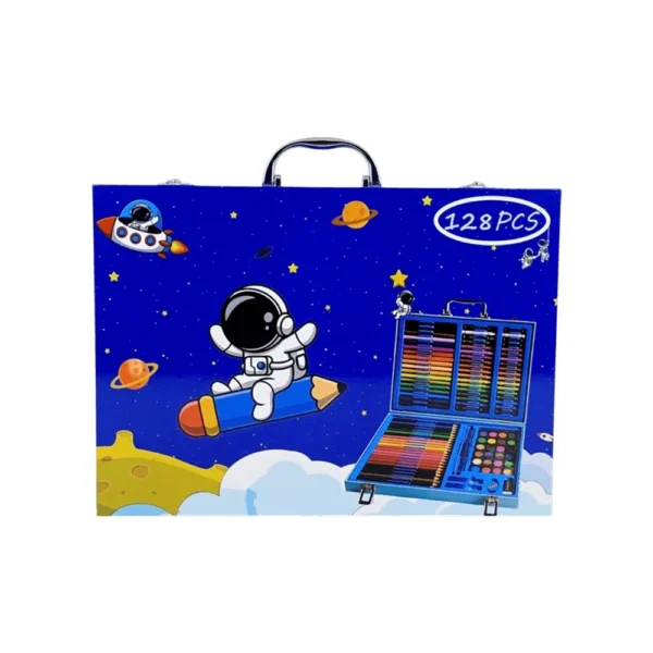 High-quality astronaut art set suitcase with colorful 128-piece stationery collection.