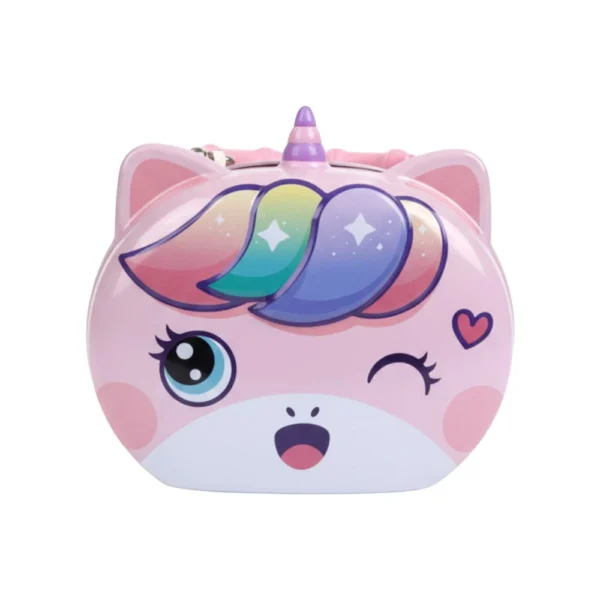 Premium unicorn piggy bank with colorful rainbow mane and cute design.