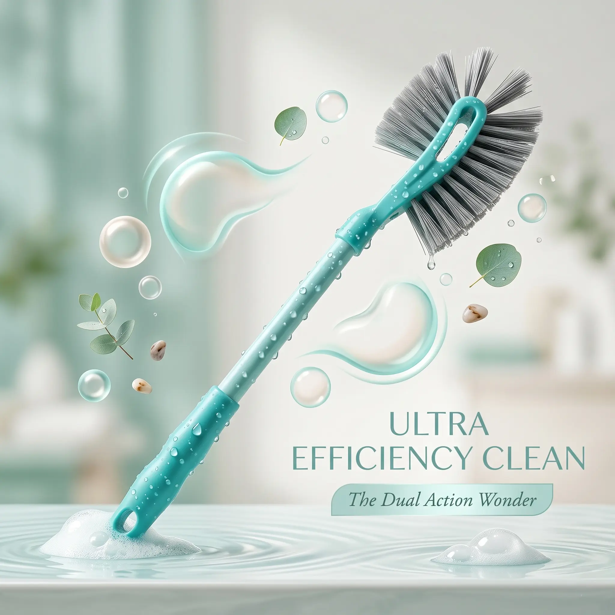 Premium dual-angle toilet brush with dense bristles for efficient deep cleaning.