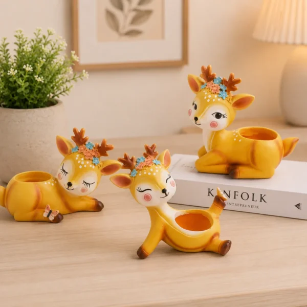Cute deer shape planter set of 3 placed on living room table with decorative indoor plants