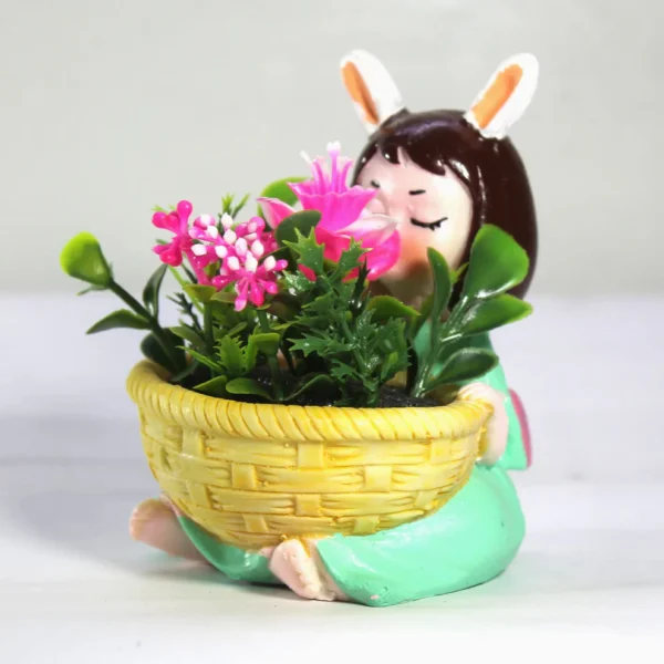 yellow basket girl planter resin decorative pot