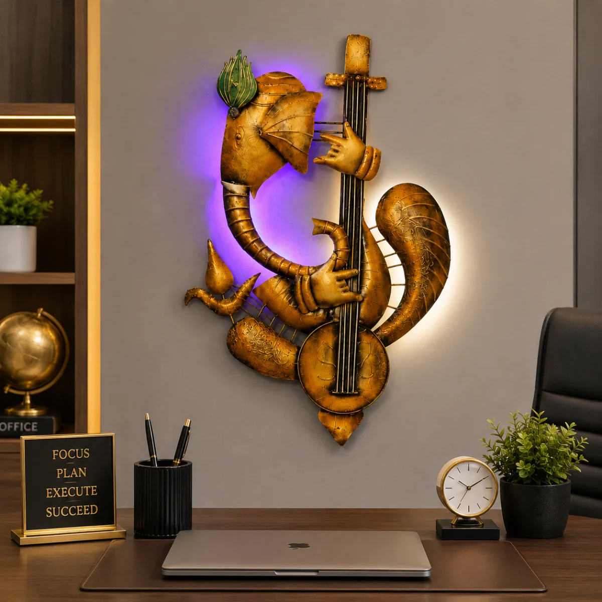 Antique Ganesh Ji wall hanging decorative showpiece mounted in modern office interior