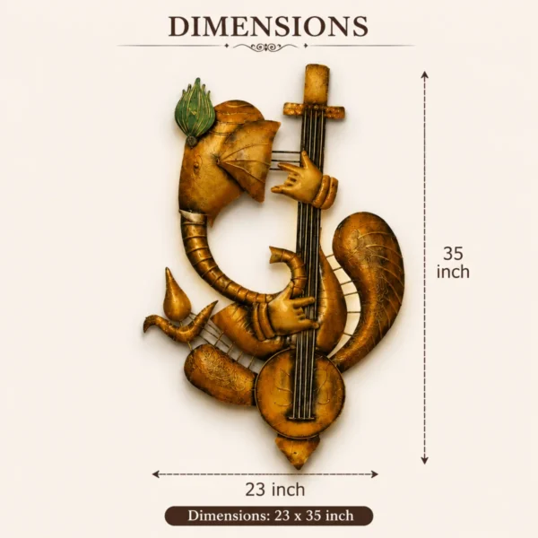 Ganesh Ji wall hanging decorative showpiece dimensions image showing 23 x 35 inch antique metal wall décor