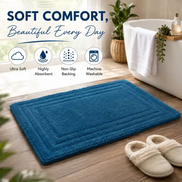 Luxury blue cotton bath mat featuring ultra-soft texture and everyday comfort.