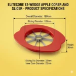 Premium apple slicer cutter with size dimensions, durable stainless steel blades and ergonomic design.