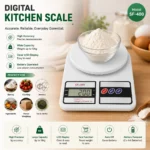 High-precision digital kitchen scale with LCD display and multiple weighing functions.