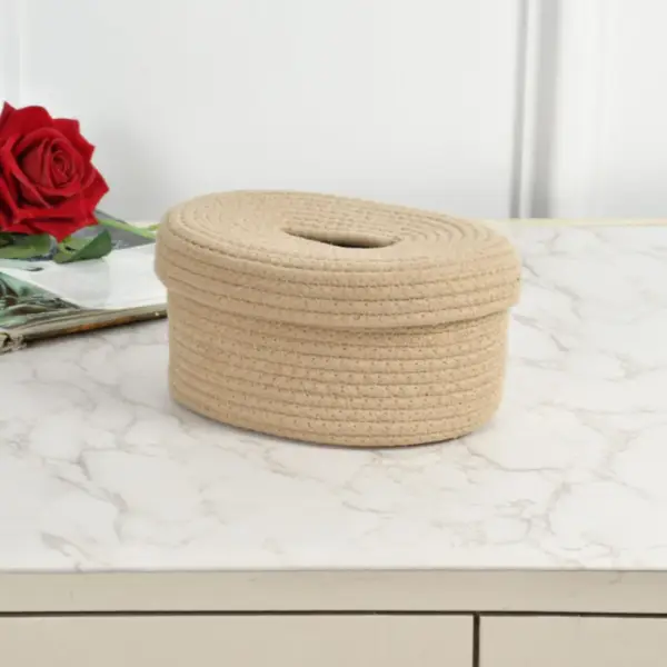 Napkin braided cotton basket with detailed macrame design