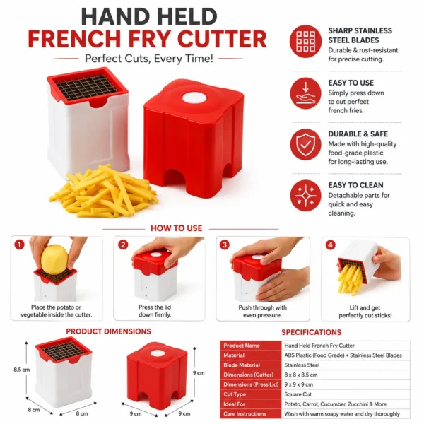 Best manual French fry cutter demonstrating simple potato slicing process step by step.