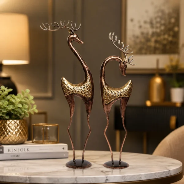 Elegant reindeer home decor set of 2 displayed on modern living room table decor