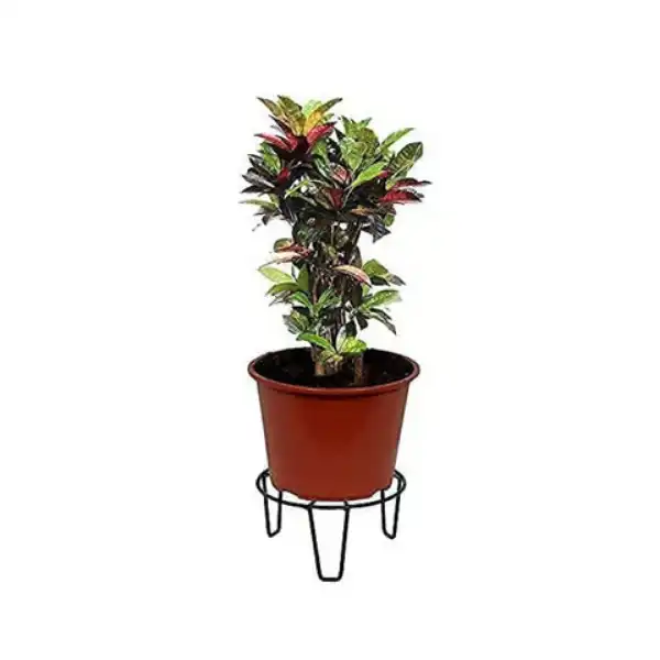 Compact metal stand with potted plant
