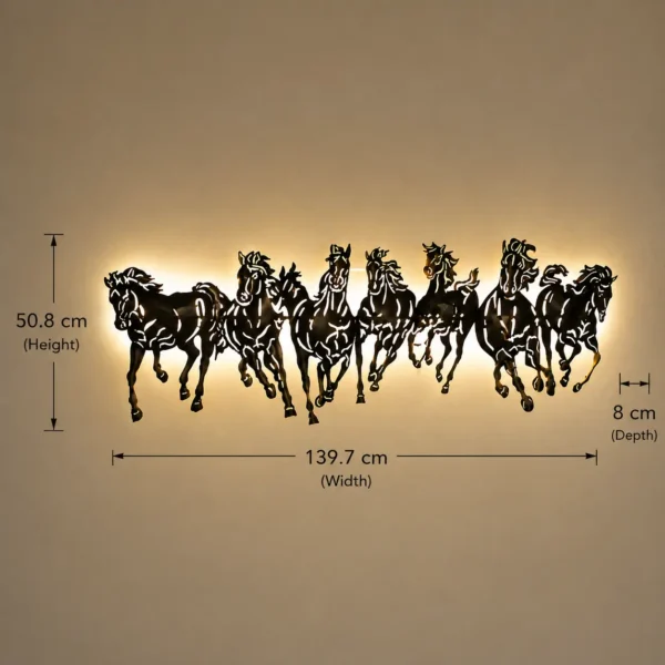 Seven Running Horses LED wall art dimensions 139.7 cm x 50.8 cm