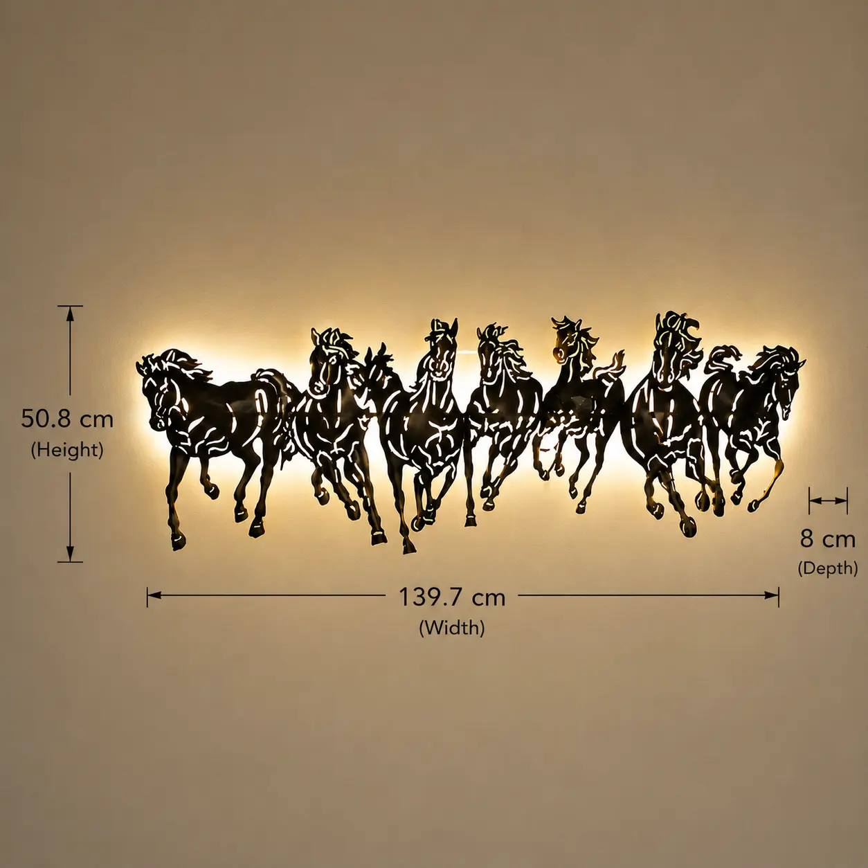 Seven Running Horses LED wall art dimensions 139.7 cm x 50.8 cm