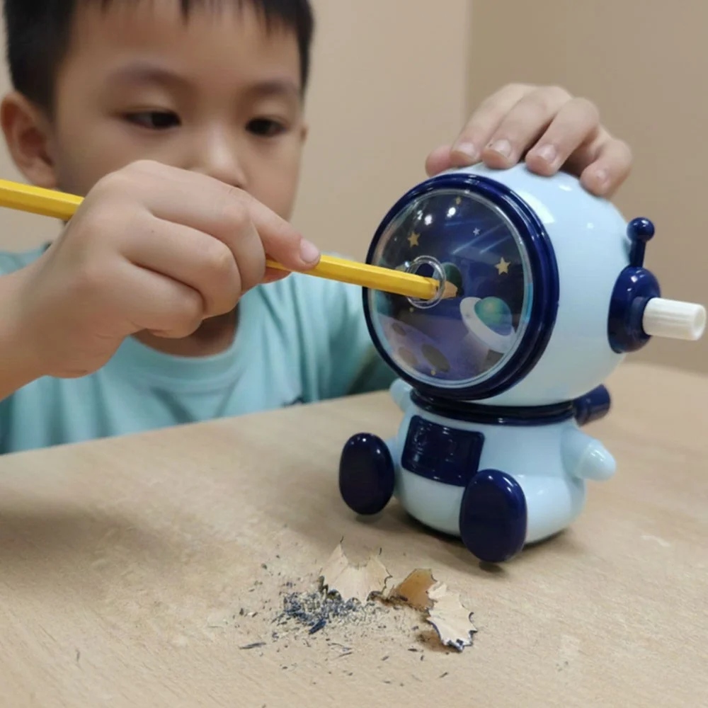 Durable astronaut pencil sharpener easily sharpening pencils for kids and students.