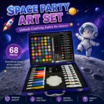 Premium 68-piece space-themed art set with vibrant colors and astronaut design.