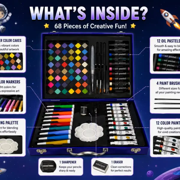 Premium space art kit showing complete painting and coloring supplies collection.