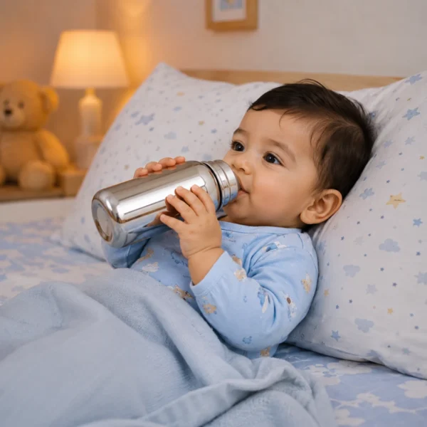 304 stainless steel baby feeding bottle with food grade steel body and silicone nipple