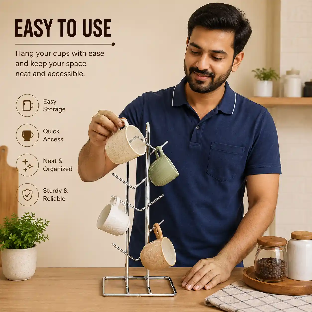 Best metal cup stand organizer with mugs, easy-access countertop storage rack.