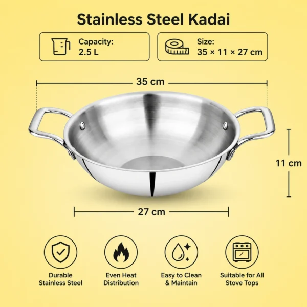 Best suitable low price stainless steel kadhai size.