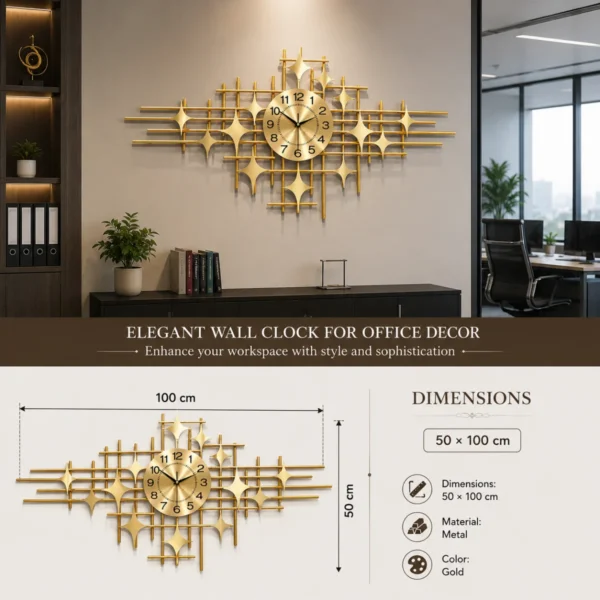 Star Design Metal Wall Clock dimensions 50x100 cm gold metal wall décor