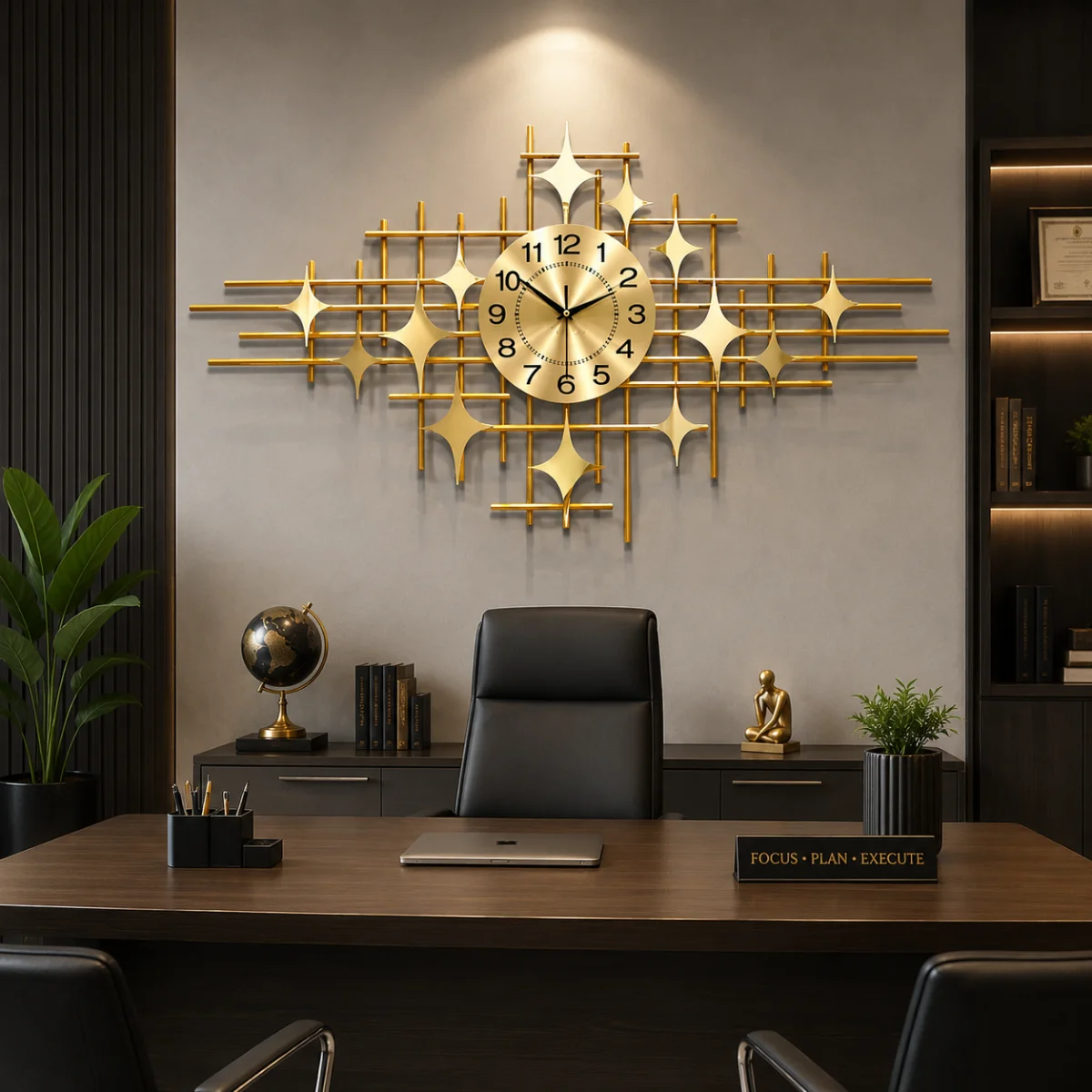 Elegant gold metal wall clock for office wall décor and workspace decoration