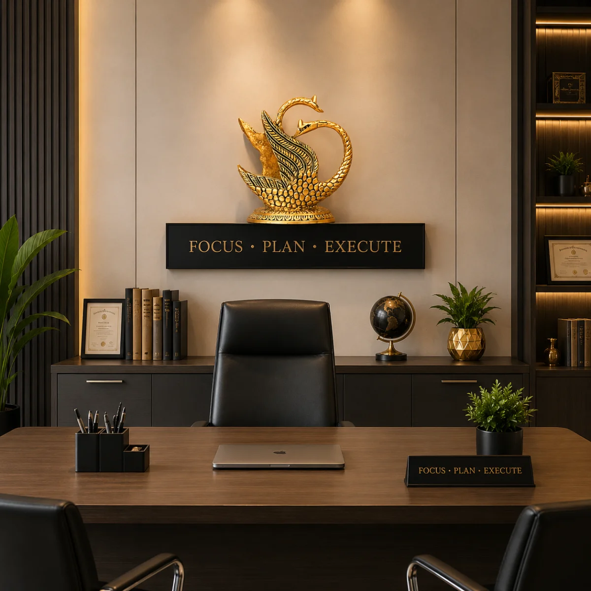 Luxury golden swan duck tissue paper holder metal for office desk decoration