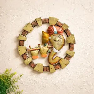 TINUMS premium LED light Ganesha metal wall decor in golden finish