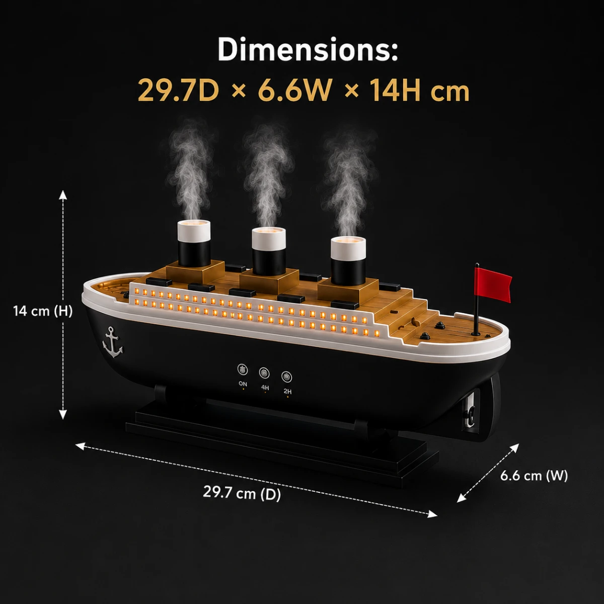 Titanic Humidifier Boat dimensions 29.7D x 6.6W x 14H cm humidifier
