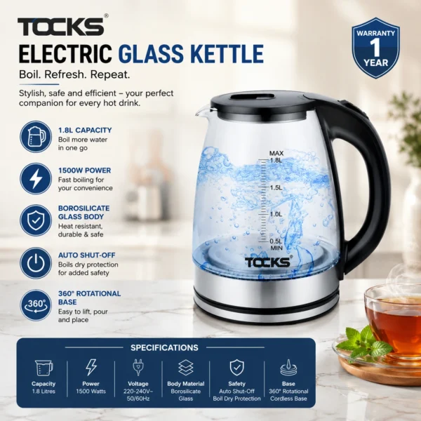 Best electric glass kettle with fast boiling, safety protection, and 360° base.