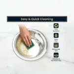 Premium tri-ply stainless steel tope being cleaned easily with rust-resistant surface.