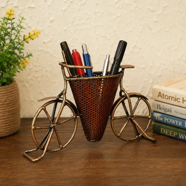 V Shape Cycle Pen Stand metal desk organizer for office and study table décor