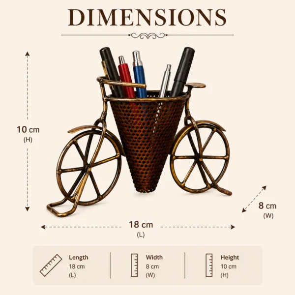 V Shape Cycle Pen Stand dimensions 18 x 10 x 8 cm metal pen holder