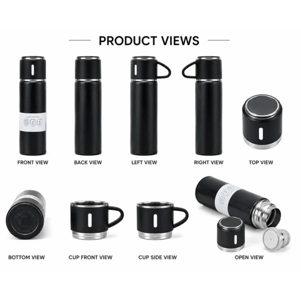 Premium thermal flask set with cups for travel, camping, office use.
